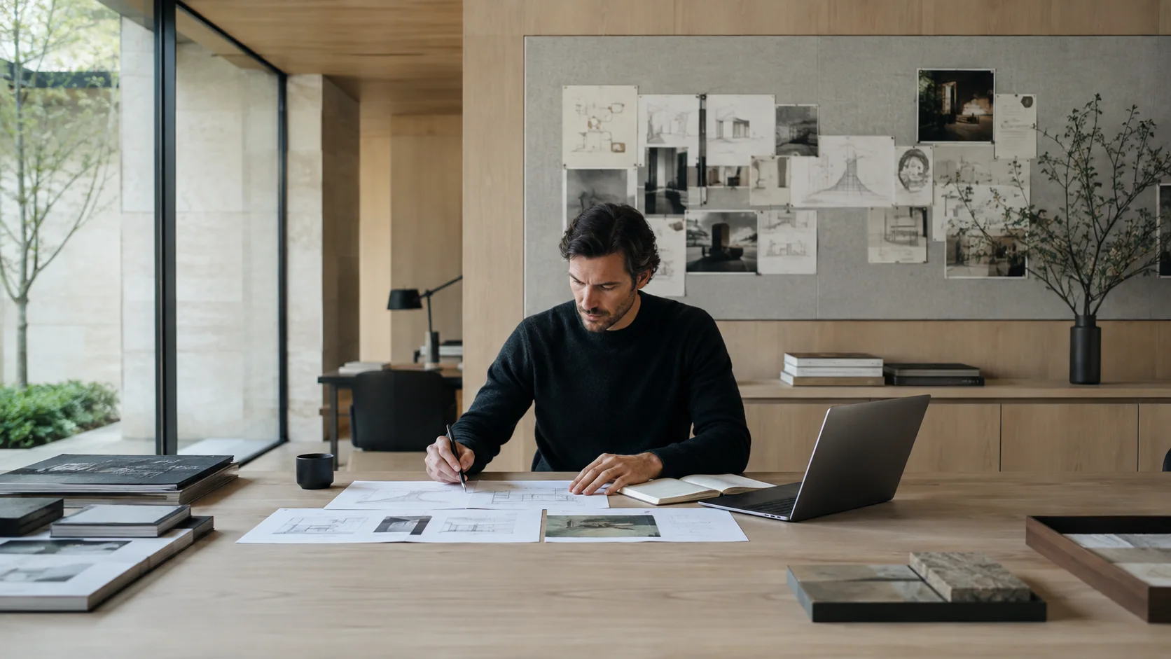 A professional organizing project context at a modern worktable